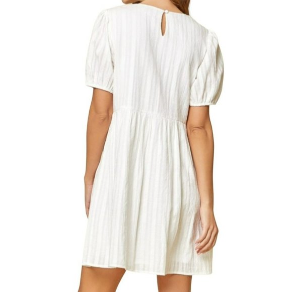 Andree by Unit Puff Sleeve A-Line Striped Mini Dress White Size Large NWT - Picture 3 of 4